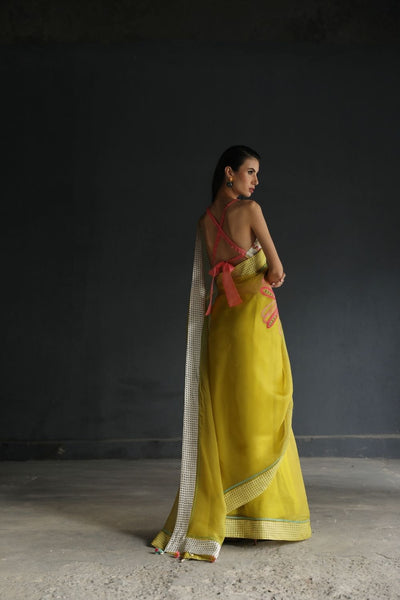 LOVE TO DOT YELLOW FLOWER ORGANZA SARI Fashion Rajiramniq