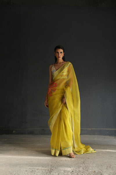 LOVE TO DOT YELLOW FLOWER ORGANZA SARI Fashion Rajiramniq