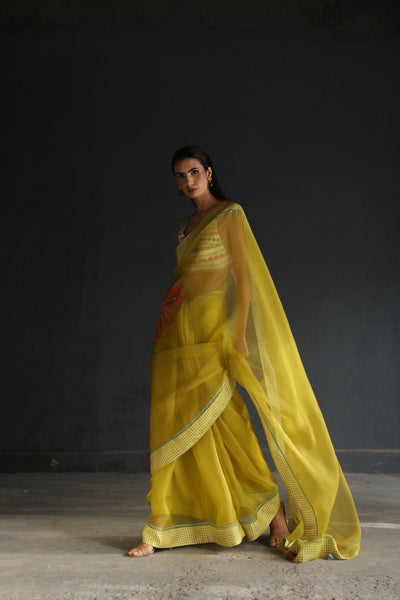 LOVE TO DOT YELLOW FLOWER ORGANZA SARI Fashion Rajiramniq