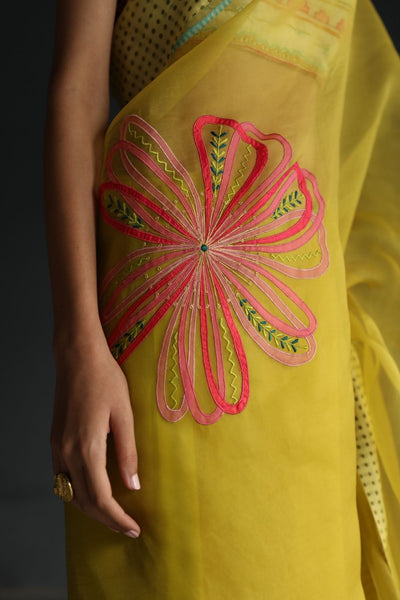 LOVE TO DOT YELLOW FLOWER ORGANZA SARI Fashion Rajiramniq