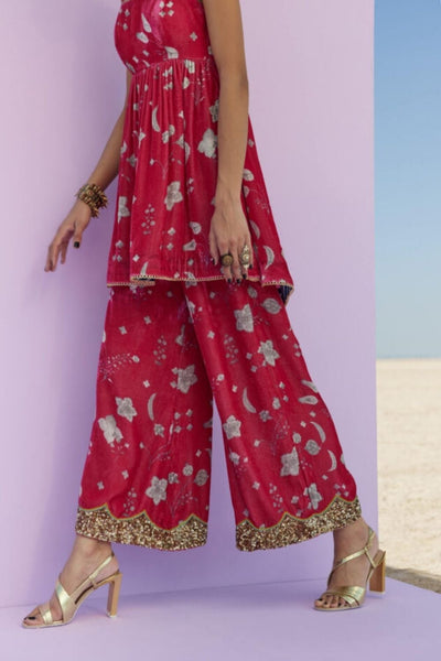 MAGENTA PRINTED SILK VELVET PUCKERING KURTA SET Fashion Rajiramniq