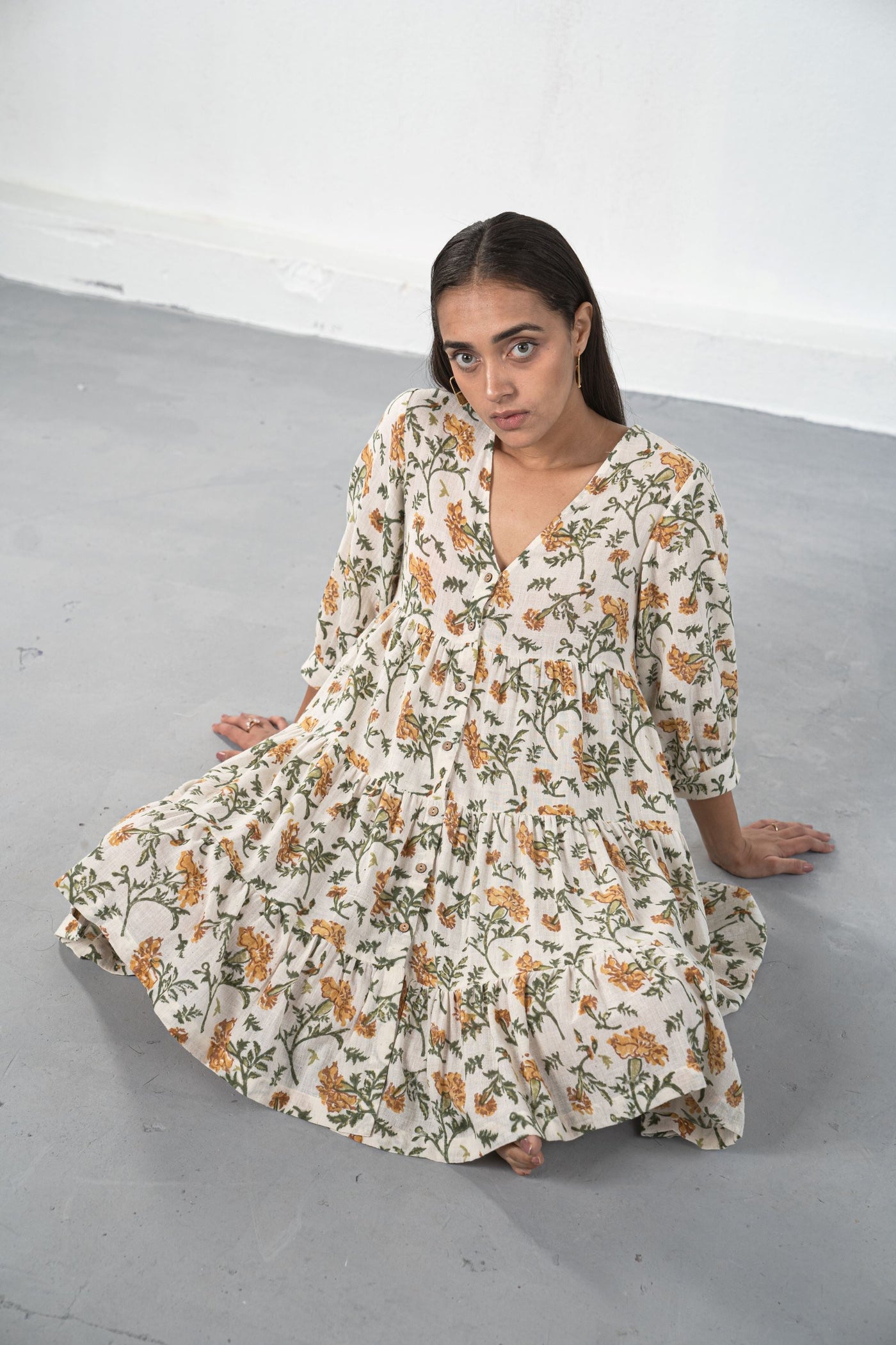 Marigold Bloom handwoven organic cotton dress Fashion SUI 
