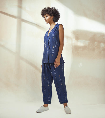 Marine Blue Ikat Co-ord Set Fashion Khara Kapas