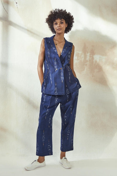 Marine Blue Ikat Co-ord Set Fashion Khara Kapas