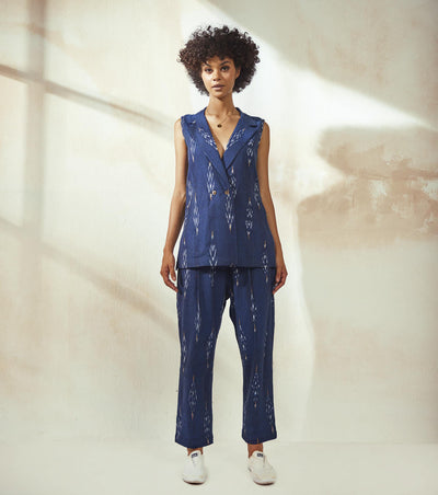 Marine Blue Ikat Co-ord Set Fashion Khara Kapas