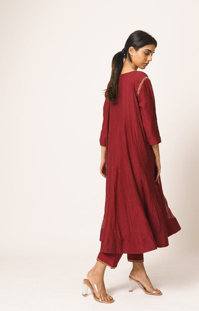 Maroon Chanderi Aayat Kurta and Pant Set with Resham and Dabka Embroidery Fashion DOT