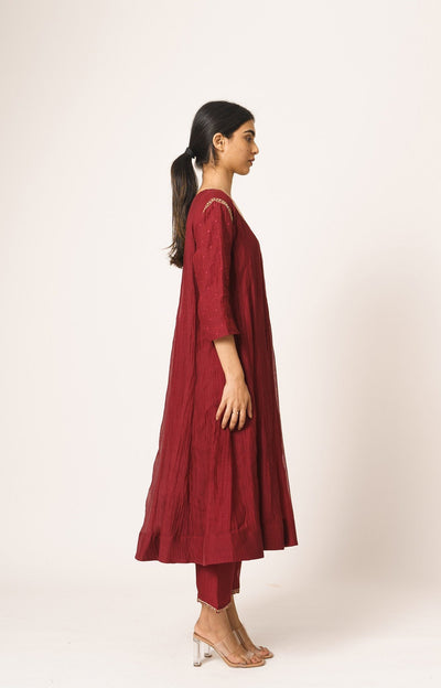 Maroon Chanderi Aayat Kurta and Pant Set with Resham and Dabka Embroidery Fashion DOT