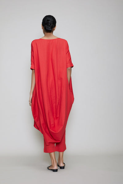 MATI COWL BUTTON TUNIC SET-RED Fashion Mati