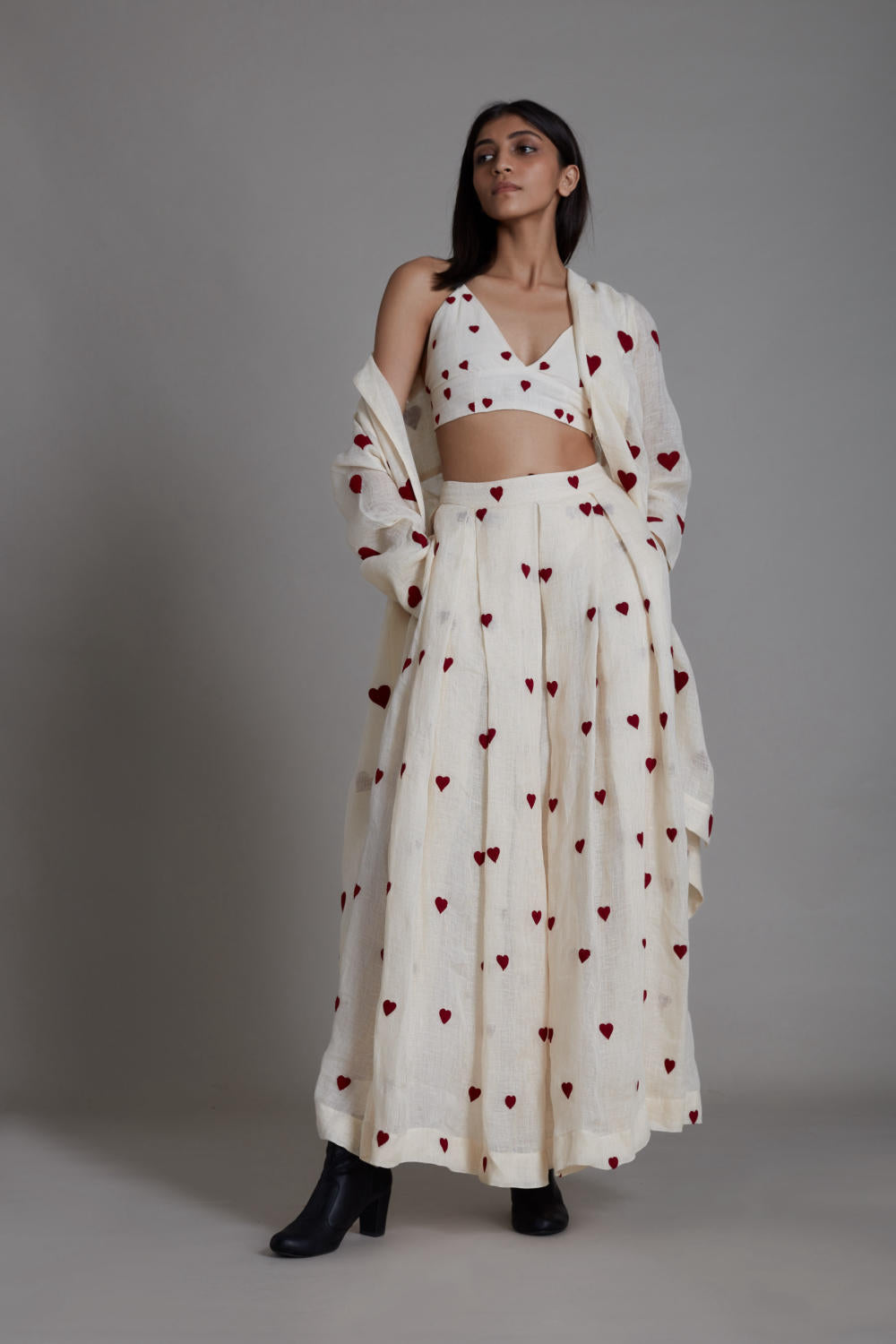 MATI HEART COUNTER LEHENGA SET-OATMEAL Fashion Mati