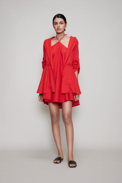 MATI HOODED CHATRI JACKET-RED Fashion Mati