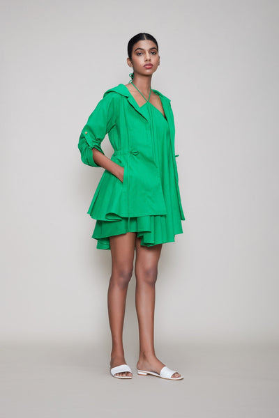 MATI HOODED JACKET AND SHORTS 3 PCS SET - GREEN Fashion Mati
