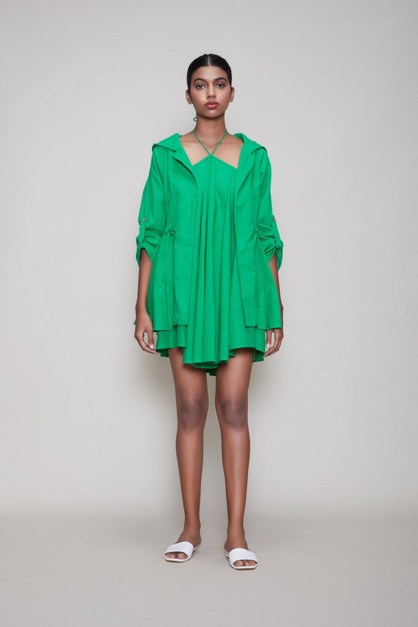 MATI HOODED JACKET AND SHORTS 3 PCS SET - GREEN Fashion Mati
