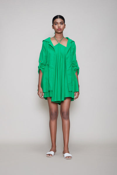 MATI HOODED JACKET AND SHORTS 3 PCS SET - GREEN Fashion Mati