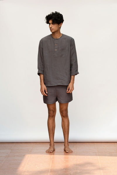 Men's Slate Linen Shorts Set Men Saphed