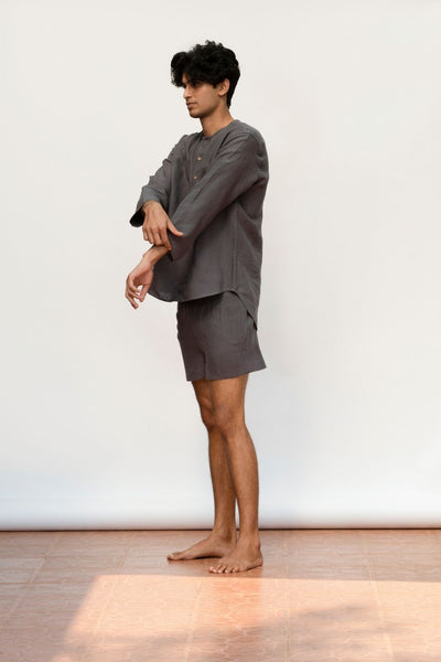 Men's Slate Linen Shorts Set Men Saphed