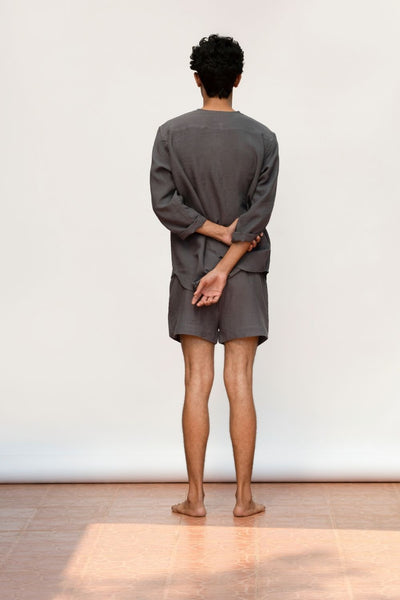 Men's Slate Linen Shorts Set Men Saphed