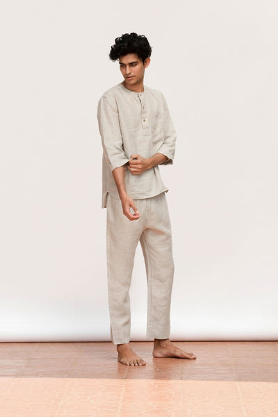 Men's Undyed Linen Pyjama Set Men Saphed