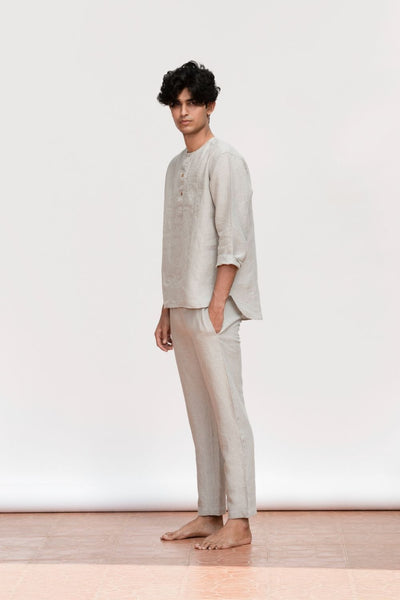 Men's Undyed Linen Pyjama Set Men Saphed