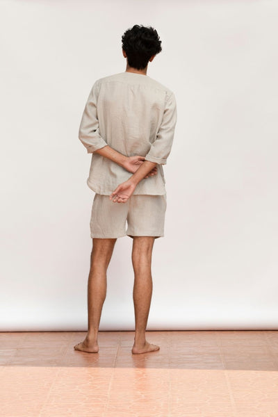 Men's Undyed Linen Shorts Set Men Saphed