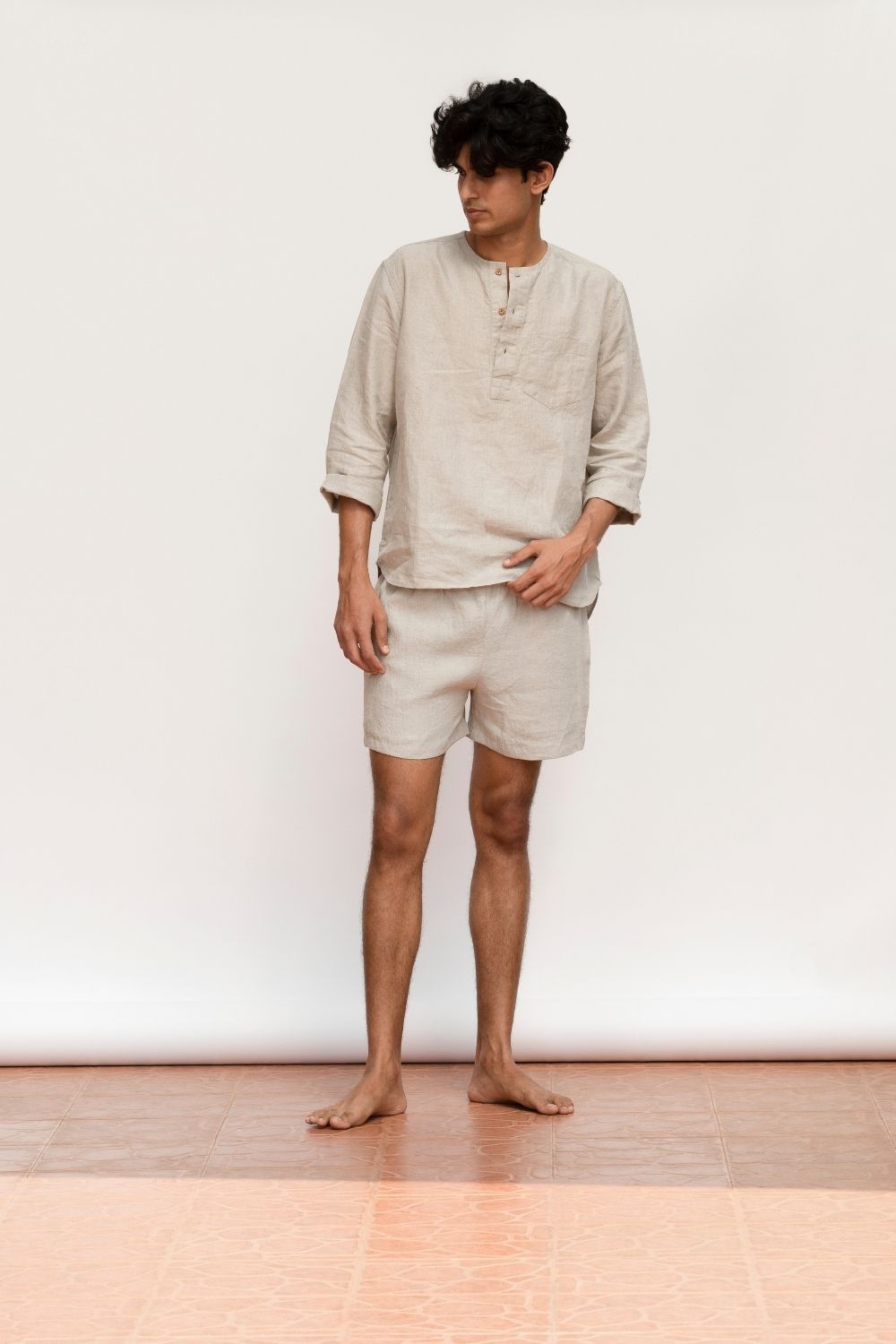 Men's Undyed Linen Shorts Set Men Saphed