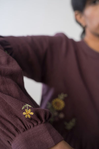 Midnight Bloom handwoven organic cotton peplum top Fashion SUI 