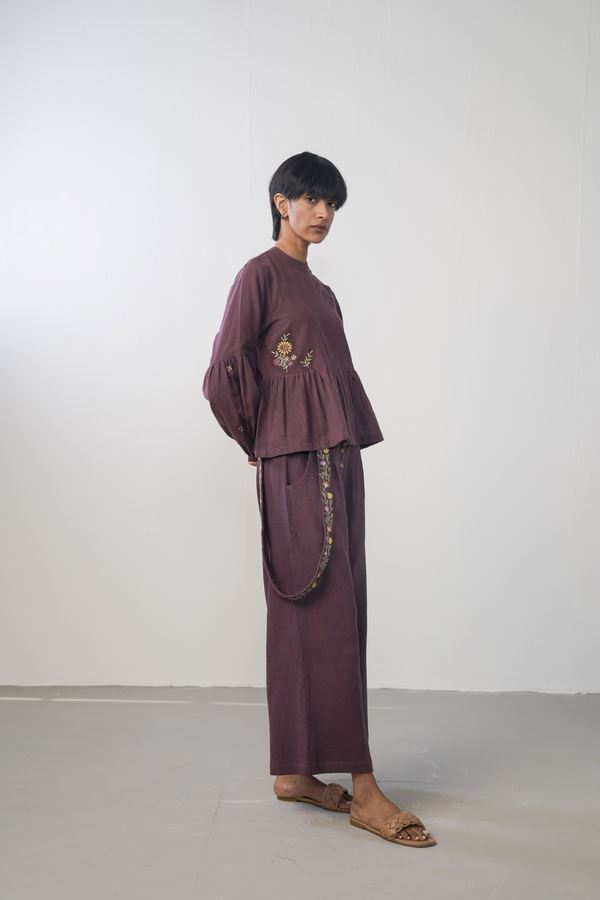 Midnight Bloom handwoven organic cotton peplum top Fashion SUI 