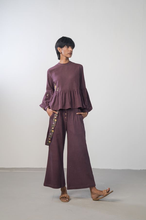 Midnight Bloom handwoven organic cotton peplum top Fashion SUI 