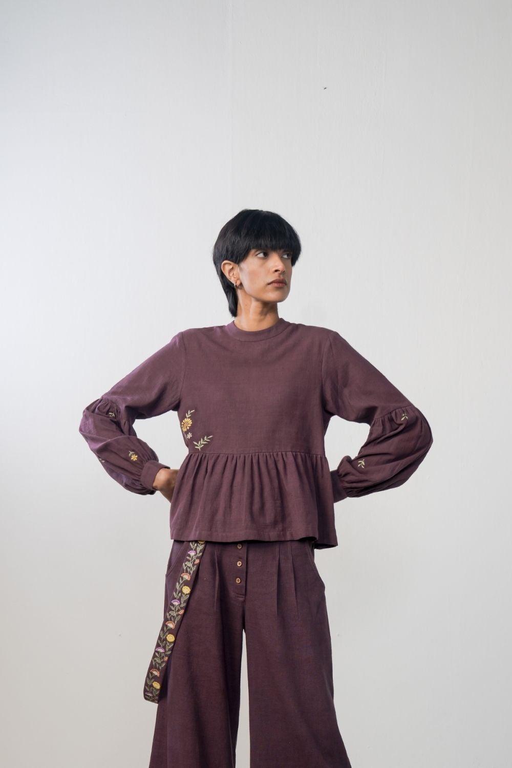 Midnight Bloom handwoven organic cotton peplum top Fashion SUI 