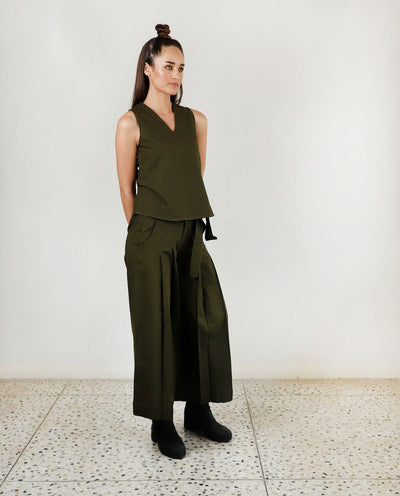 Moss olive double pleat pants Fashion Rias 