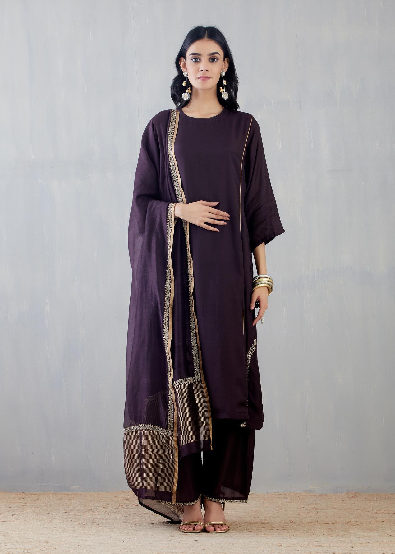 Mridini Dark Wine Kurta Set Fashion DOT