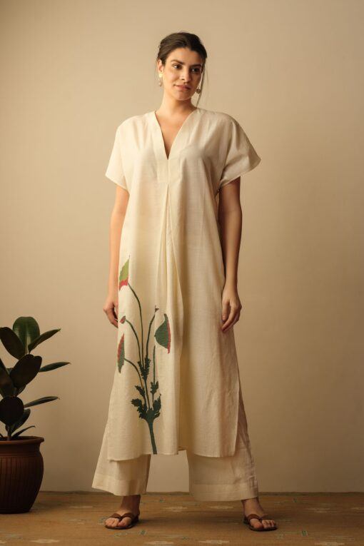 Mughal Poppy Flower Applique Kaftan Fashion Mallika Mathur