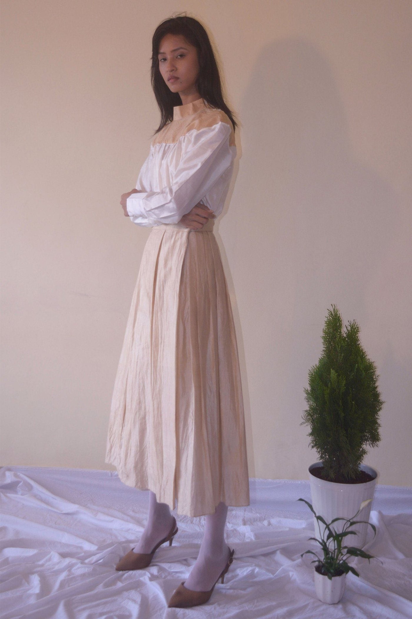 Mulberry Silk Pleasted Skirt Fashion Ura Maku 