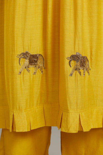Munga Silk Pintuck full length kurta with embroidered neck and hem with solid pants and butti dupatta Fashion Myoho 