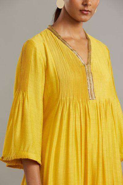 Munga Silk Pintuck full length kurta with embroidered neck and hem with solid pants and butti dupatta Fashion Myoho 