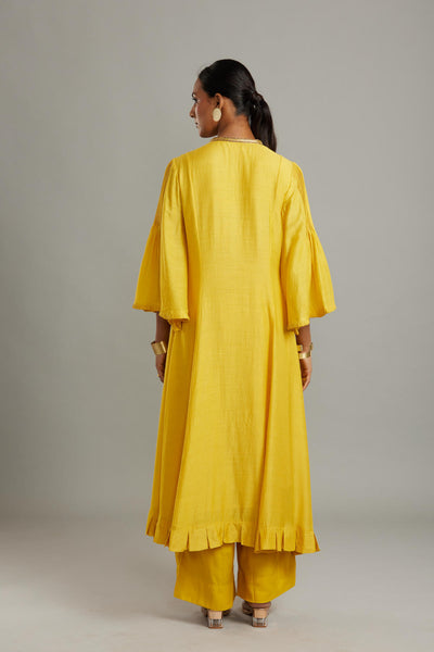 Munga Silk Pintuck full length kurta with embroidered neck and hem with solid pants and butti dupatta Fashion Myoho 