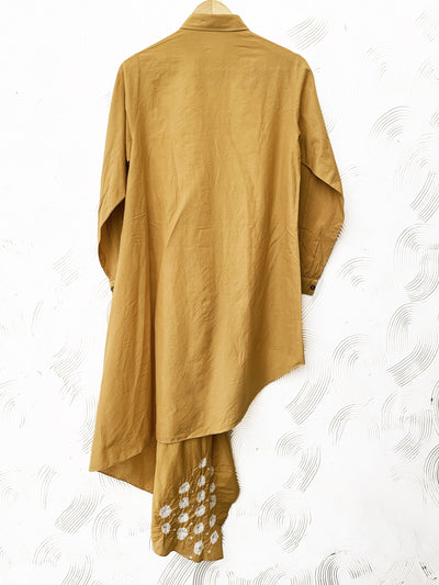 Mustard asymmetrical bandhani shirt dress Fashion The Pot Plant