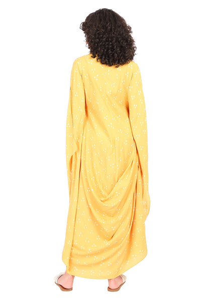 MUSTARD BANDHANI DRAPE DRESS Fashion The Pot Plant