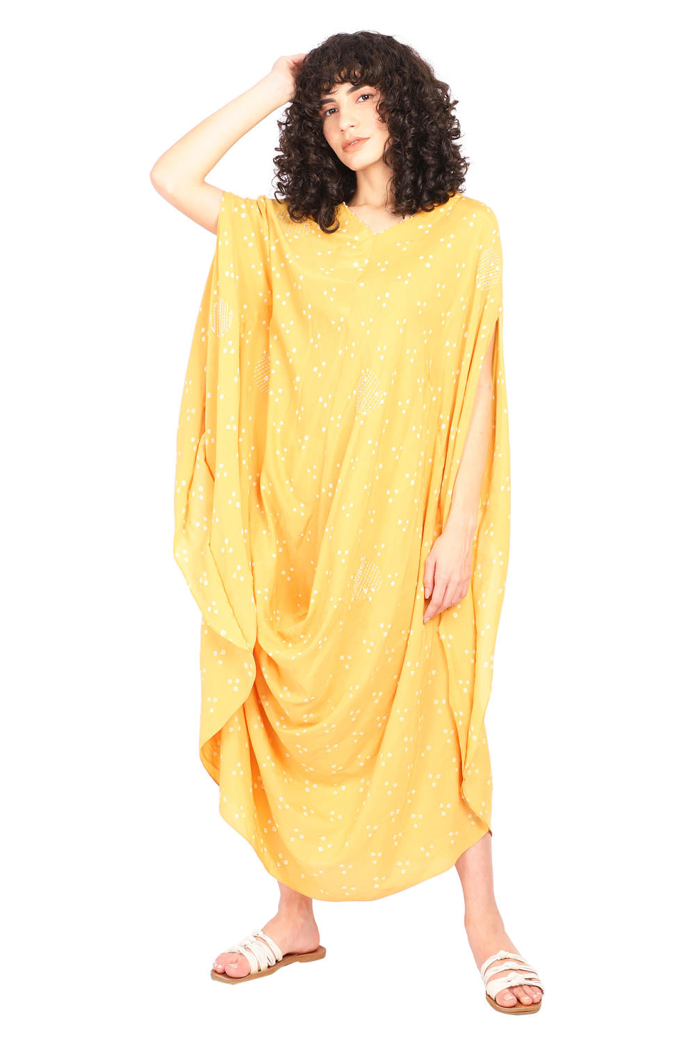 MUSTARD BANDHANI DRAPE DRESS Fashion The Pot Plant