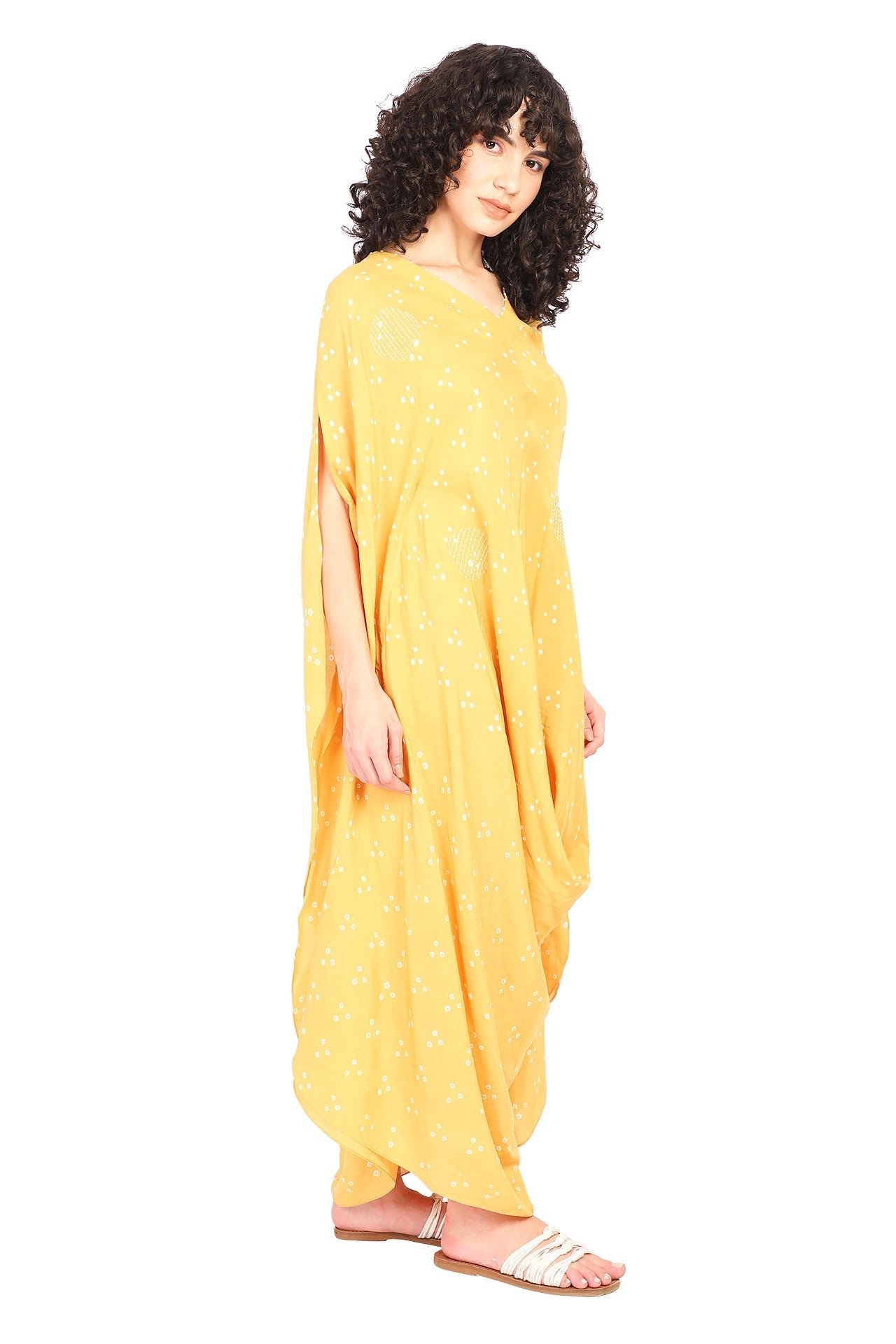 MUSTARD BANDHANI DRAPE DRESS Fashion The Pot Plant