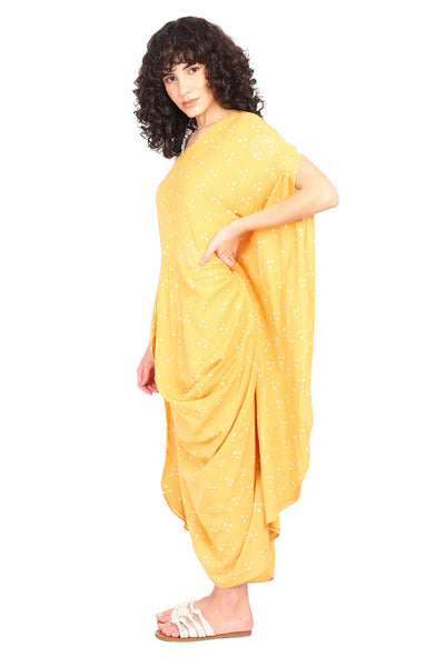 MUSTARD BANDHANI DRAPE DRESS Fashion The Pot Plant