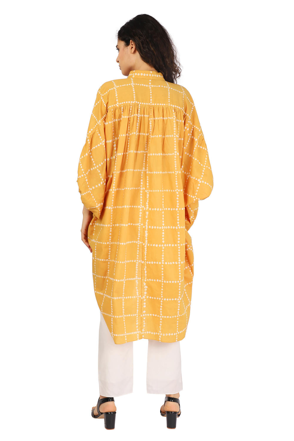 Mustard Hand Done Bandhani Asymmetrical Drape Shirt Fashion The Pot Plant