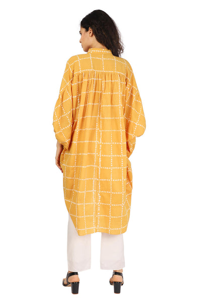 Mustard Hand Done Bandhani Asymmetrical Drape Shirt Fashion The Pot Plant