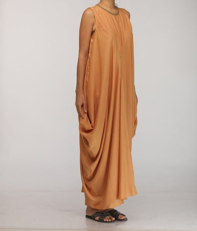 MUSTARD PINTUCK V-YOKE SIDE COWL DRESS Fashion Myoho 