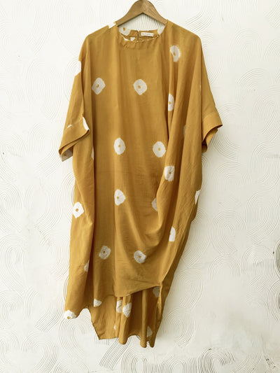Mustard shibori drape dress Fashion The Pot Plant