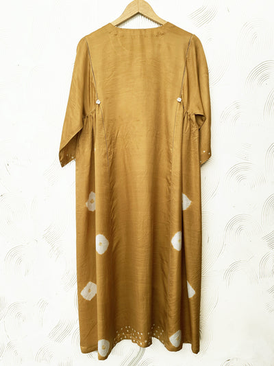Mustard silk gather dress Fashion The Pot Plant