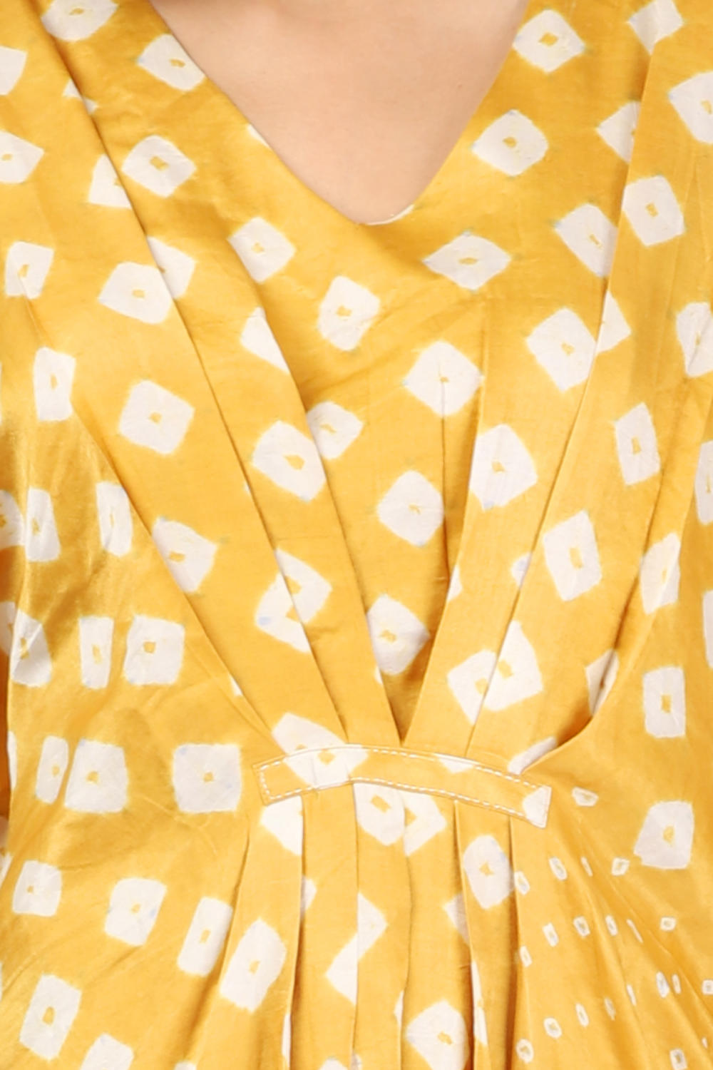 Mustard Silk Hand-Done Bandhani Kaftan Dress Fashion The Pot Plant