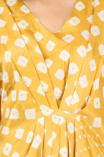 Mustard Silk Hand-Done Bandhani Kaftan Dress Fashion The Pot Plant