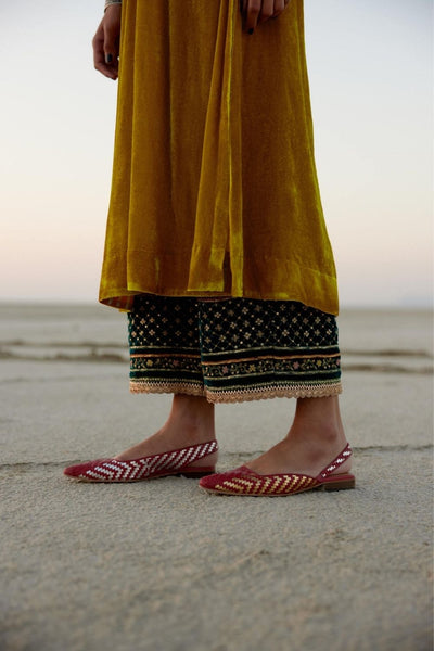 MUSTARD YELLOW BELL SLEEVE SILK VELVET KURTA SET Fashion Rajiramniq
