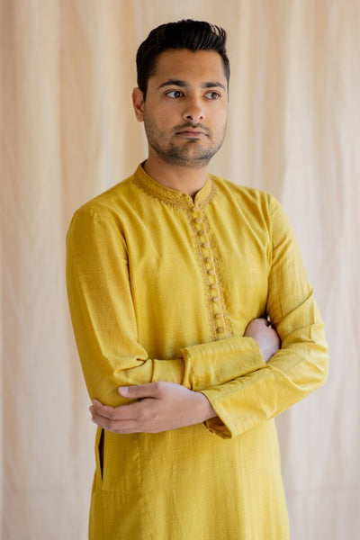 Mustard Yellow Nawab Kurta Men Nirjara Men