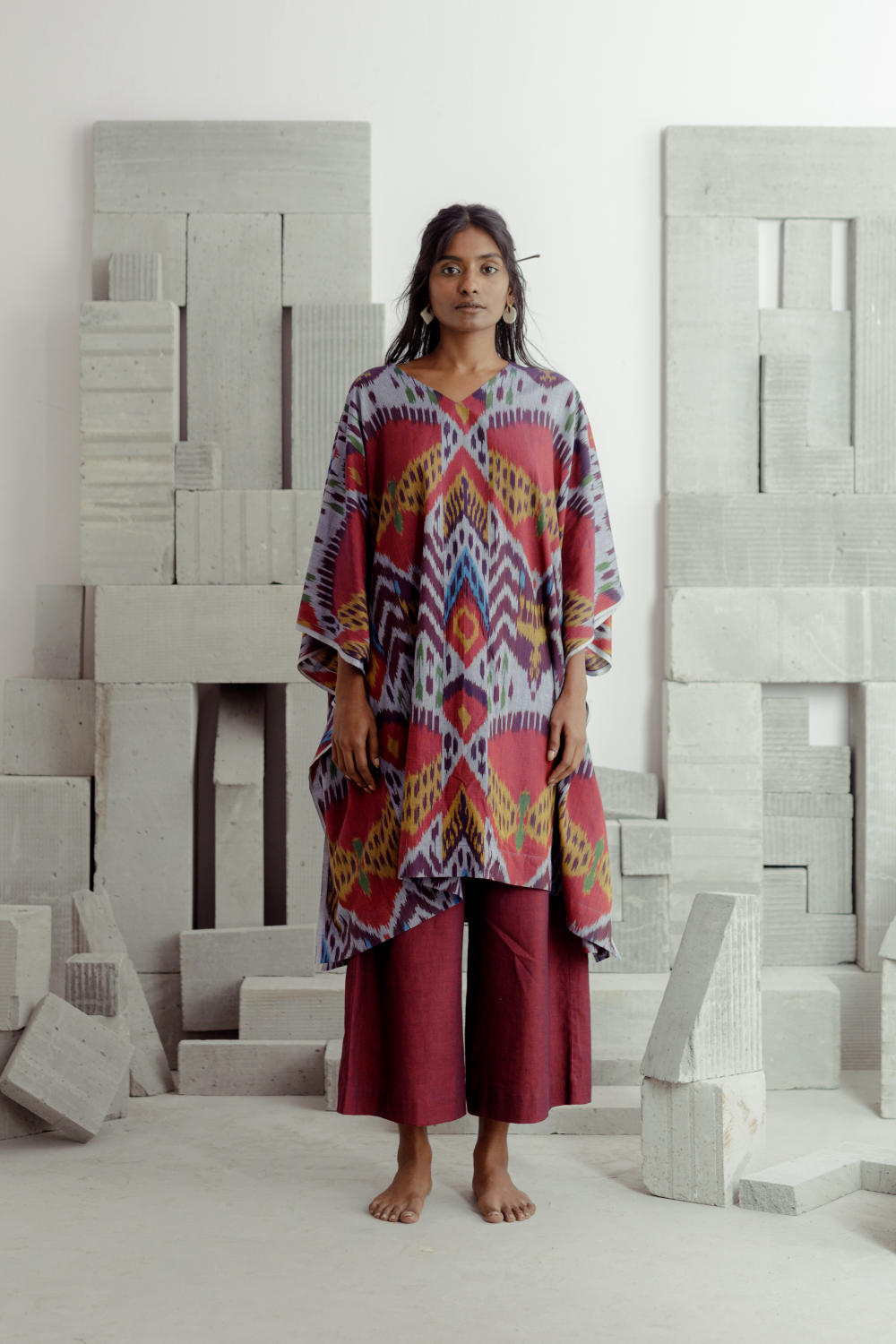 Myrtle Knee Length Kaftan Fashion Translate - Handwoven Ikat 